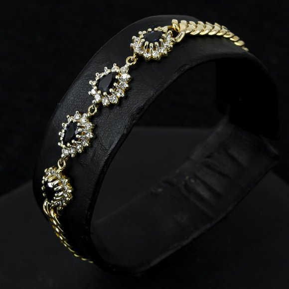 Vintage 10k Gold Pear Sapphire & Diamond Cuban Link Anniversary Bracelet - Picture 1 of 5